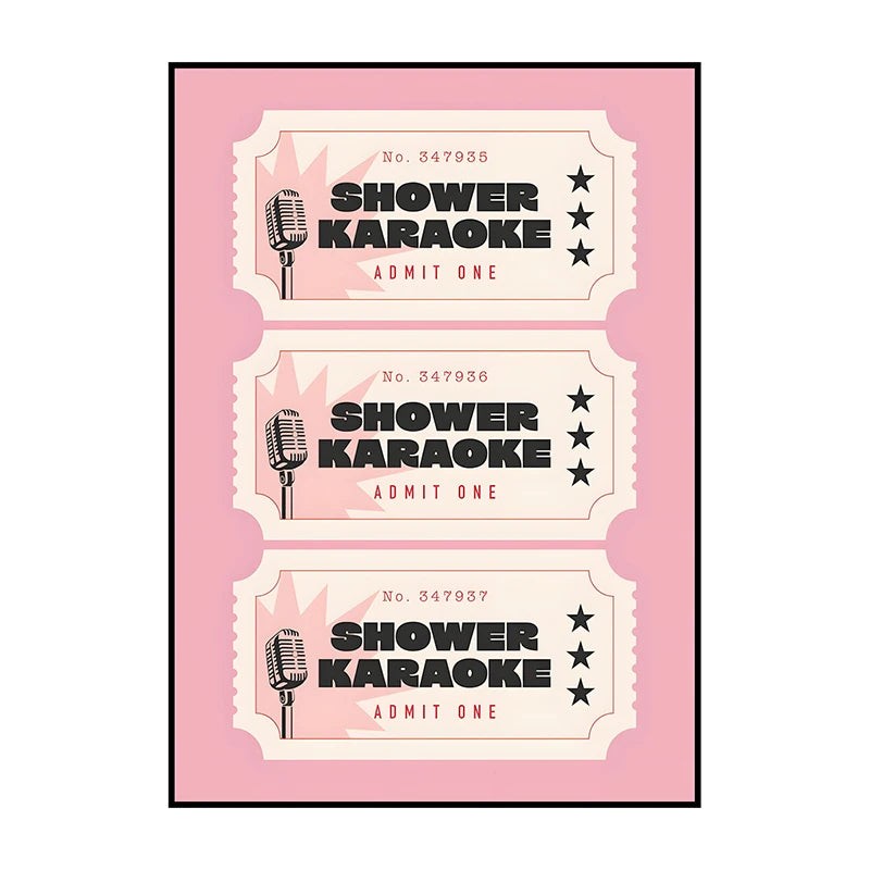 Shower Karaoke Admit One Poster – Funny Retro Bathroom Wall Art