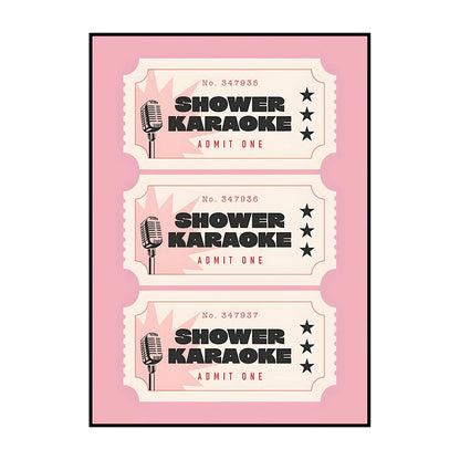Shower Karaoke Admit One Poster – Funny Retro Bathroom Wall Art