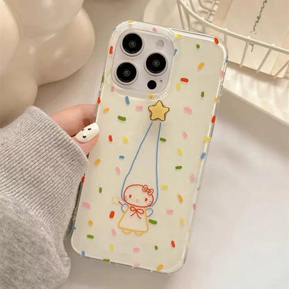 Cute Cat Star Wrist Strap iPhone Case – Colorful Confetti