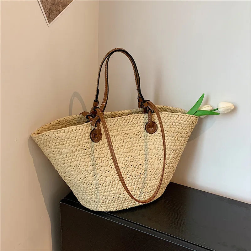 Straw Beach Tote Bag – Wicker Woven Women's Handbag