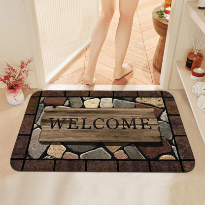 Stone Pattern Welcome Door Mat – Indoor Outdoor Entrance Rug