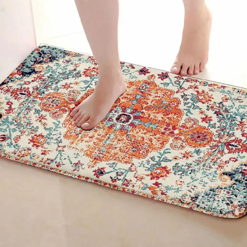 Boho Floral Runner Rug – Washable Non-Slip Indoor Mat
