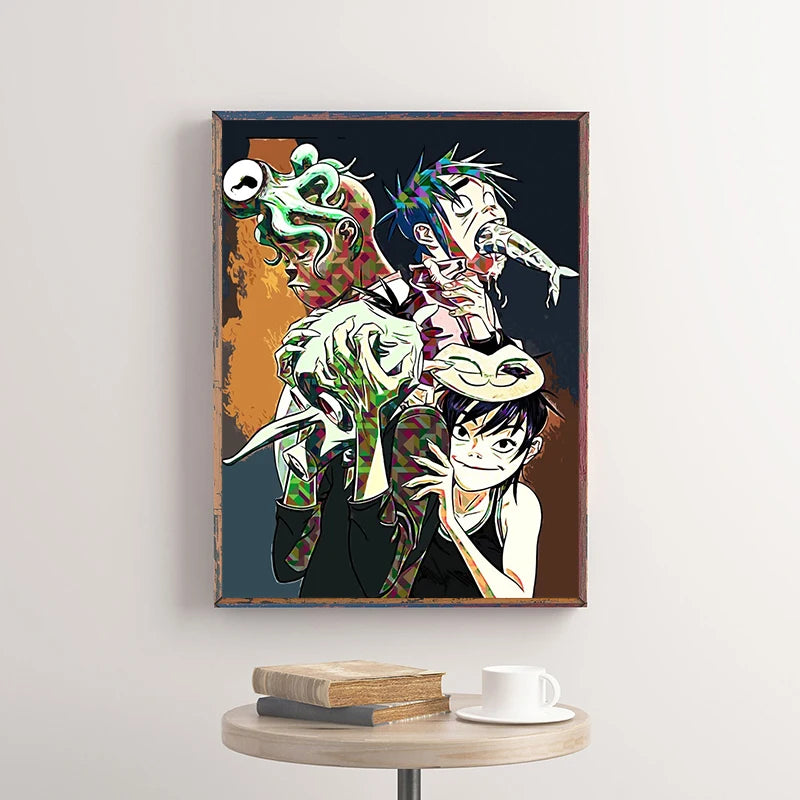 Gorillaz Poster – Anime Rock Band Wall Art Print for Music Fans