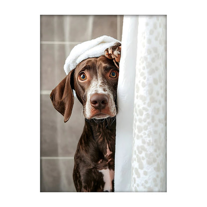 Cute Dog Bathroom Wall Art Poster – Funny Shower Print