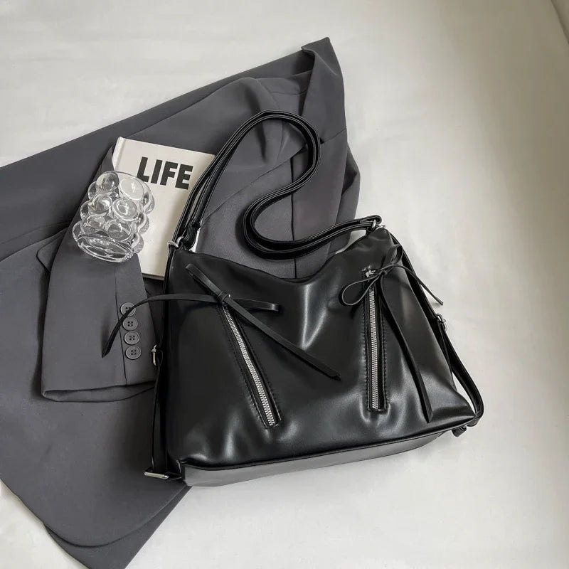 Bow Detail PU Leather Shoulder Bag for Women