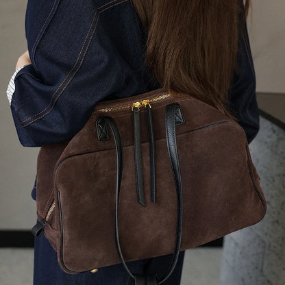 Cow Genuine Leather Tote Bag Suede Commuting Cowhide Handbags