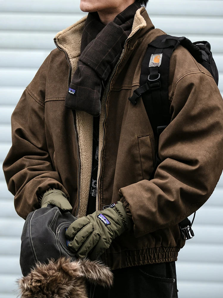 Men's Fleece-Lined Heavyweight Winter Jacket – Japanese Vintage Style