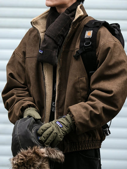 Men's Fleece-Lined Heavyweight Winter Jacket – Japanese Vintage Style