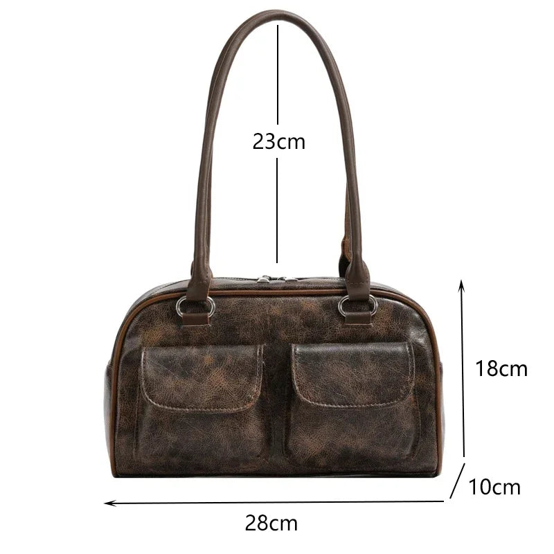 Retro Small Double Pockets Shoulder Bags