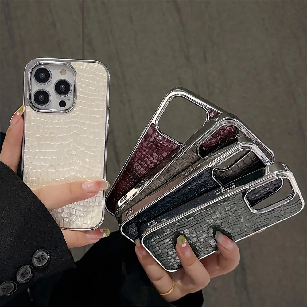 Crocodile Pattern iPhone Case with Chrome Plating – iPhone 11 to 17 Series