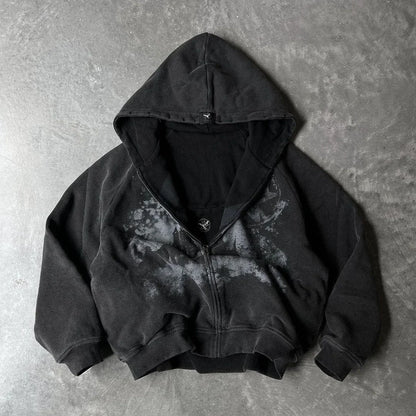 Gothic Punk Zip-Up Hoodie – Y2K Oversized Harajuku Streetwear