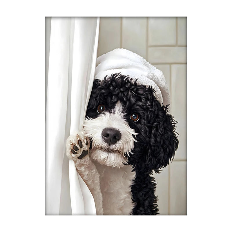 Cute Dog Bathroom Wall Art Poster – Funny Shower Print