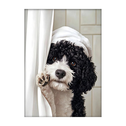Cute Dog Bathroom Wall Art Poster – Funny Shower Print