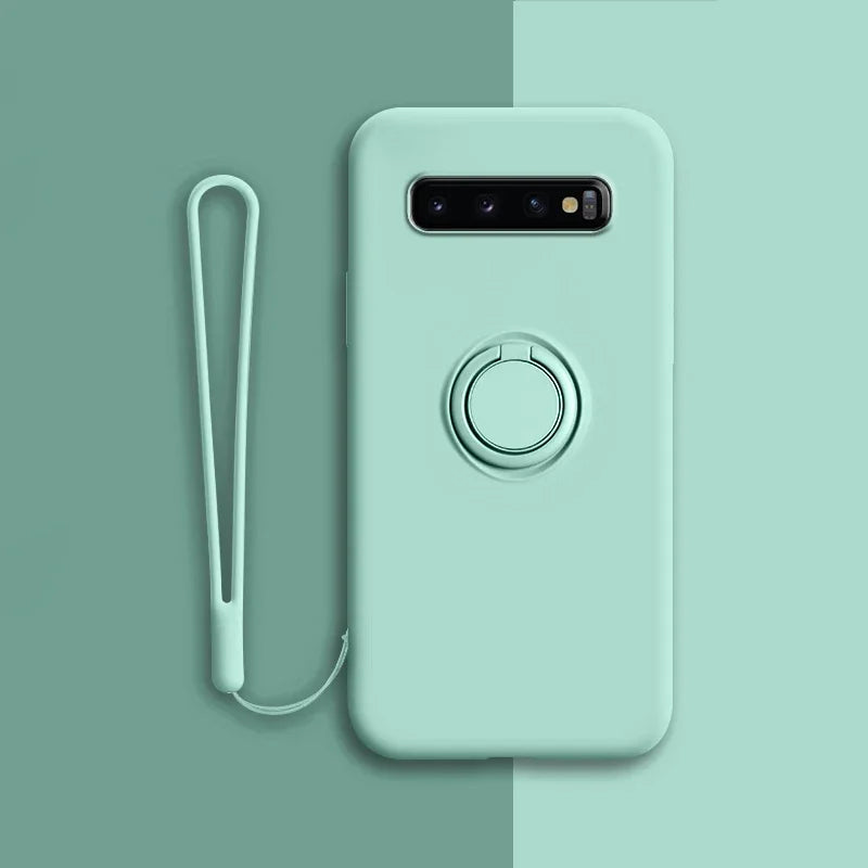 Soft Silicone Samsung Galaxy Case with Ring Holder and Wrist Strap