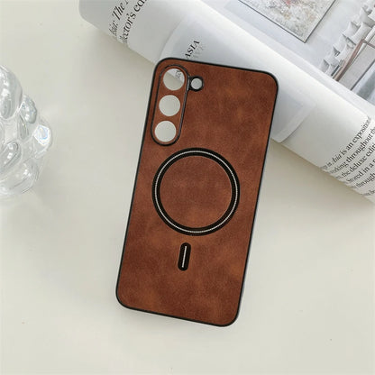 Leather Samsung Galaxy Case – Magnetic Wireless Charging Cover S21–S26