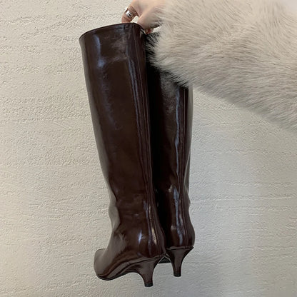 Women's Pointed Toe Kitten Heel Knee-High Boots