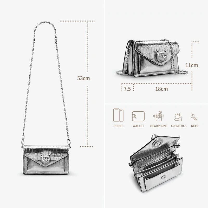 Mini Crocodile Leather Crossbody Bag | Chain Shoulder Bag