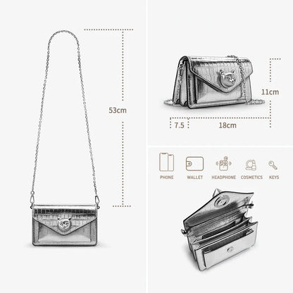 Mini Crocodile Leather Crossbody Bag | Chain Shoulder Bag