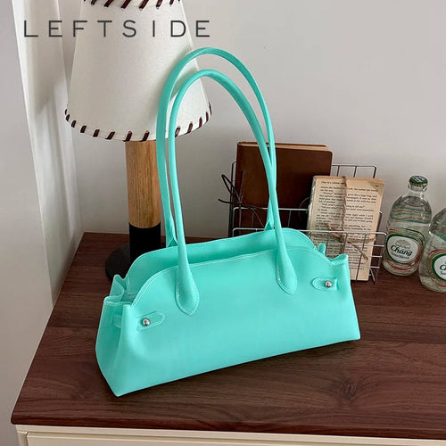 PVC Shoulder Bag for Women – Solid Color Mini Tote Handbag