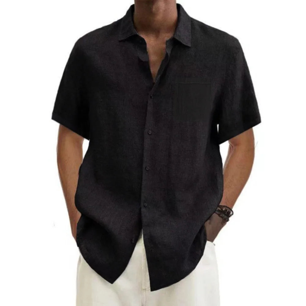 Men's Cotton Linen Short Sleeve Shirt – Summer Casual