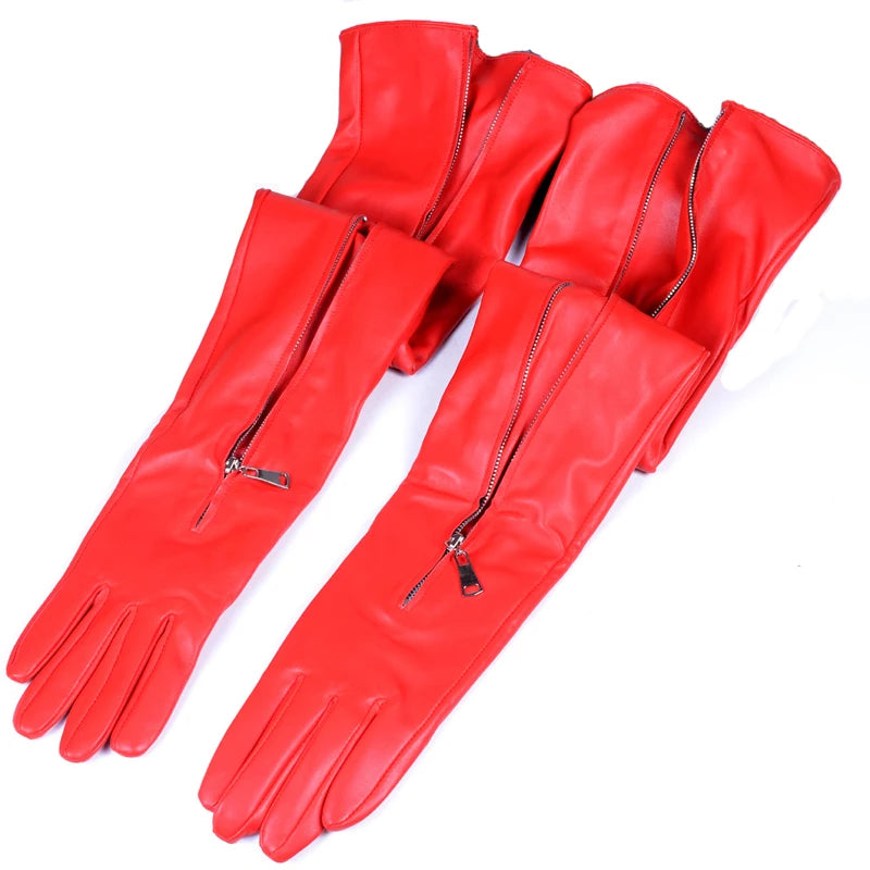 Women's Long Leather Gloves with Zipper – Opera Evening Gloves 40–80cm