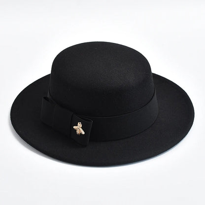 Women's Flat Top Fedora Hat – Bow & Bee Pin, Church & Party
