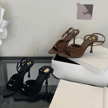Women's Pointed Toe Stiletto Sandals with Buckle Strap