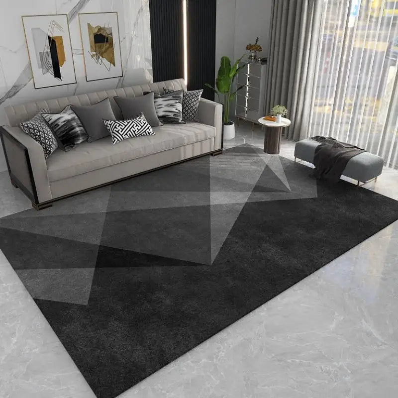 Modern Geometric Area Rug – Black & Grey Living Room Carpet