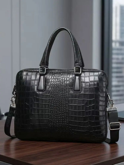 Men's Genuine Leather Briefcase – Crocodile Embossed Laptop Bag