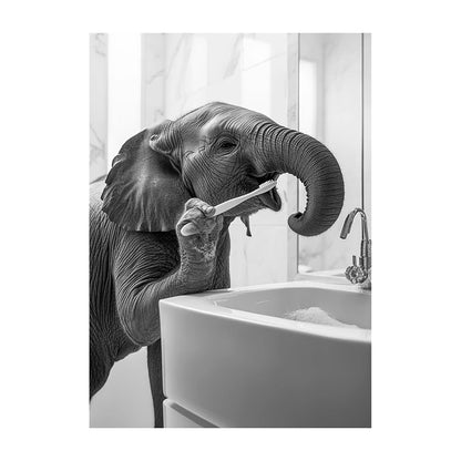 Funny Animal Bathroom Wall Art Poster – Black & White Vintage Print