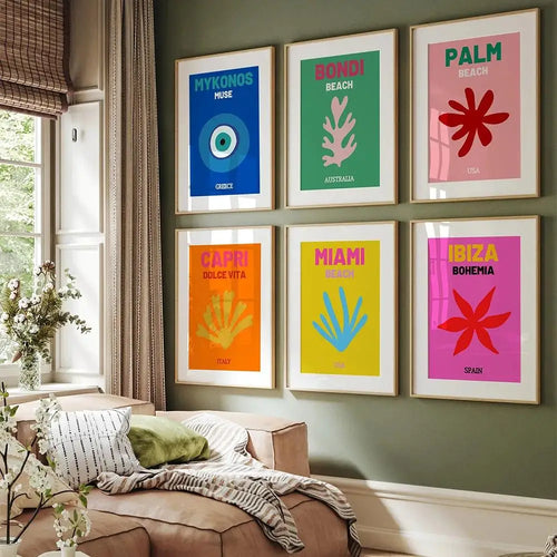 Travel Poster Set – Mykonos, Ibiza & Miami Boho Wall Art Print