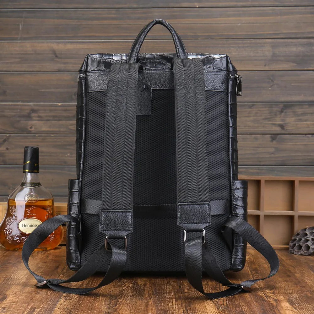 Alligator Embossed Leather Backpack for Men – Large Laptop Bag