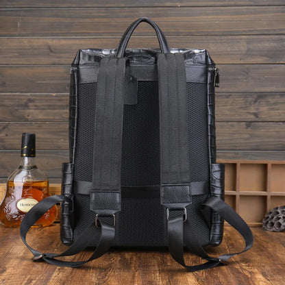 Alligator Embossed Leather Backpack for Men – Large Laptop Bag