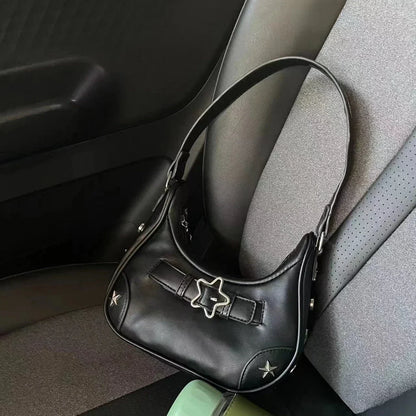 Vintage Korean Casual Cute White Star Shoulder Underarm Tote Bag