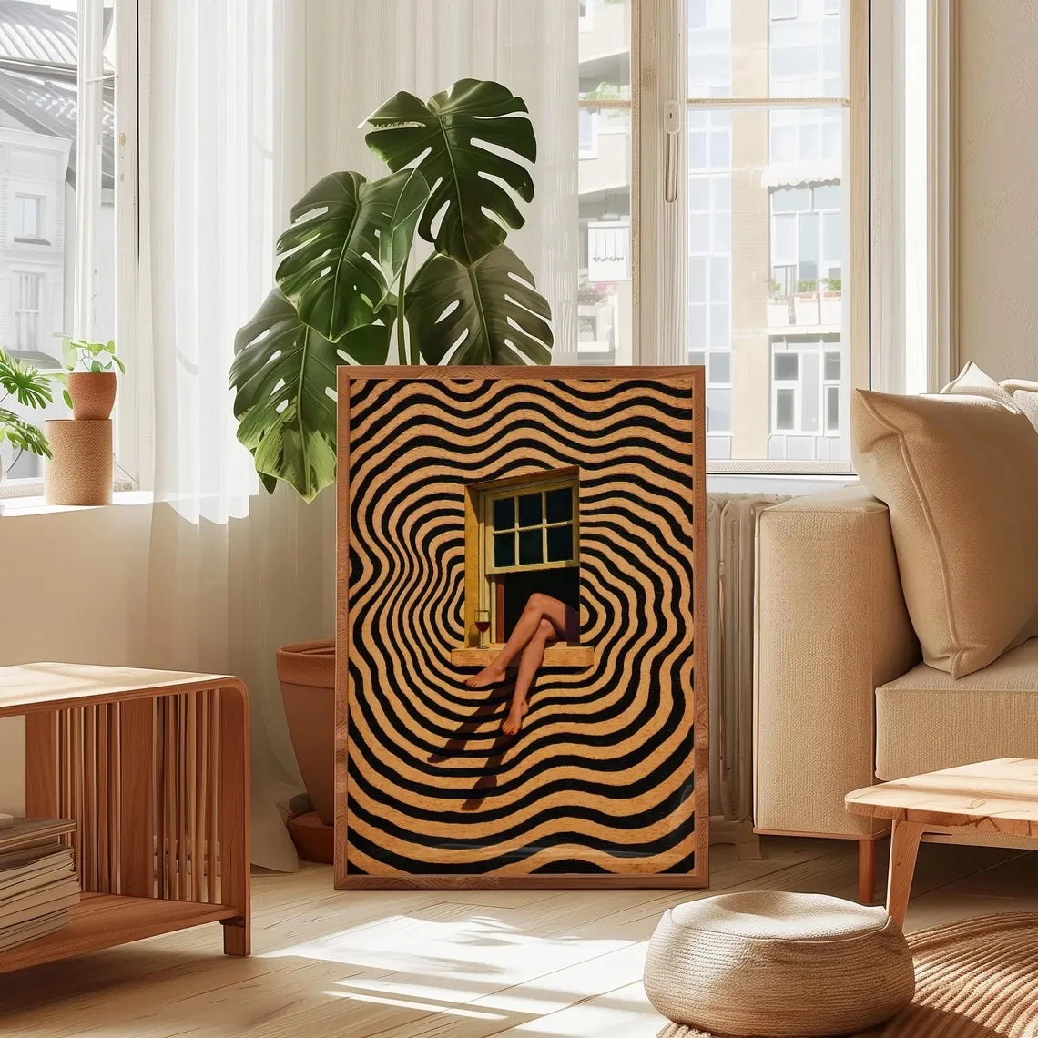 Surreal Woman Legs Window Canvas Poster – Abstract Wall Art