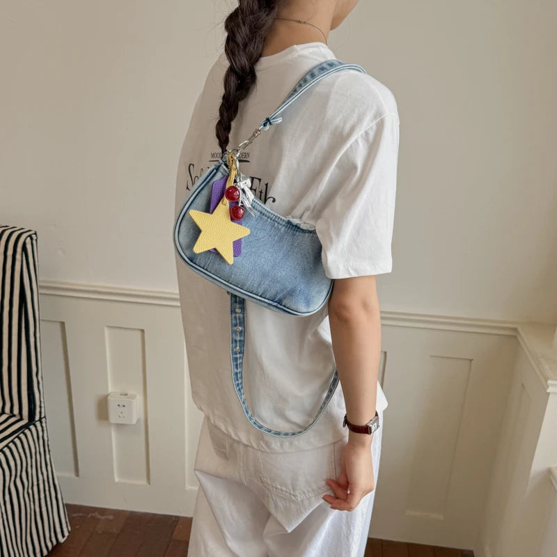 Retro Denim Shoulder Bag – Y2K Hobo Crossbody Handbag