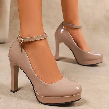 Platform High Heels – Waterproof Ankle Strap Dress Shoes