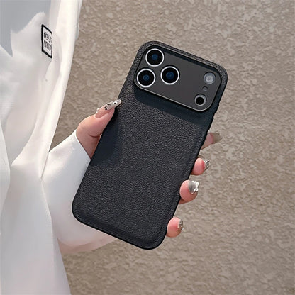 Luxury Lychee Pattern Leather iPhone Case – Shockproof TPU Frame