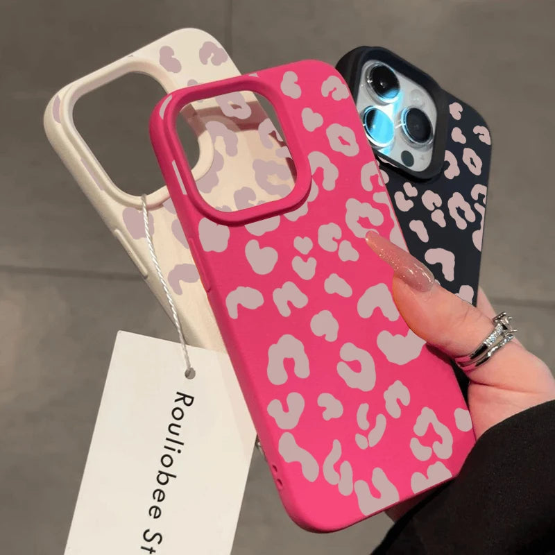 Pink Leopard Print iPhone Case – Silicone Cover for iPhone 11–17 Series