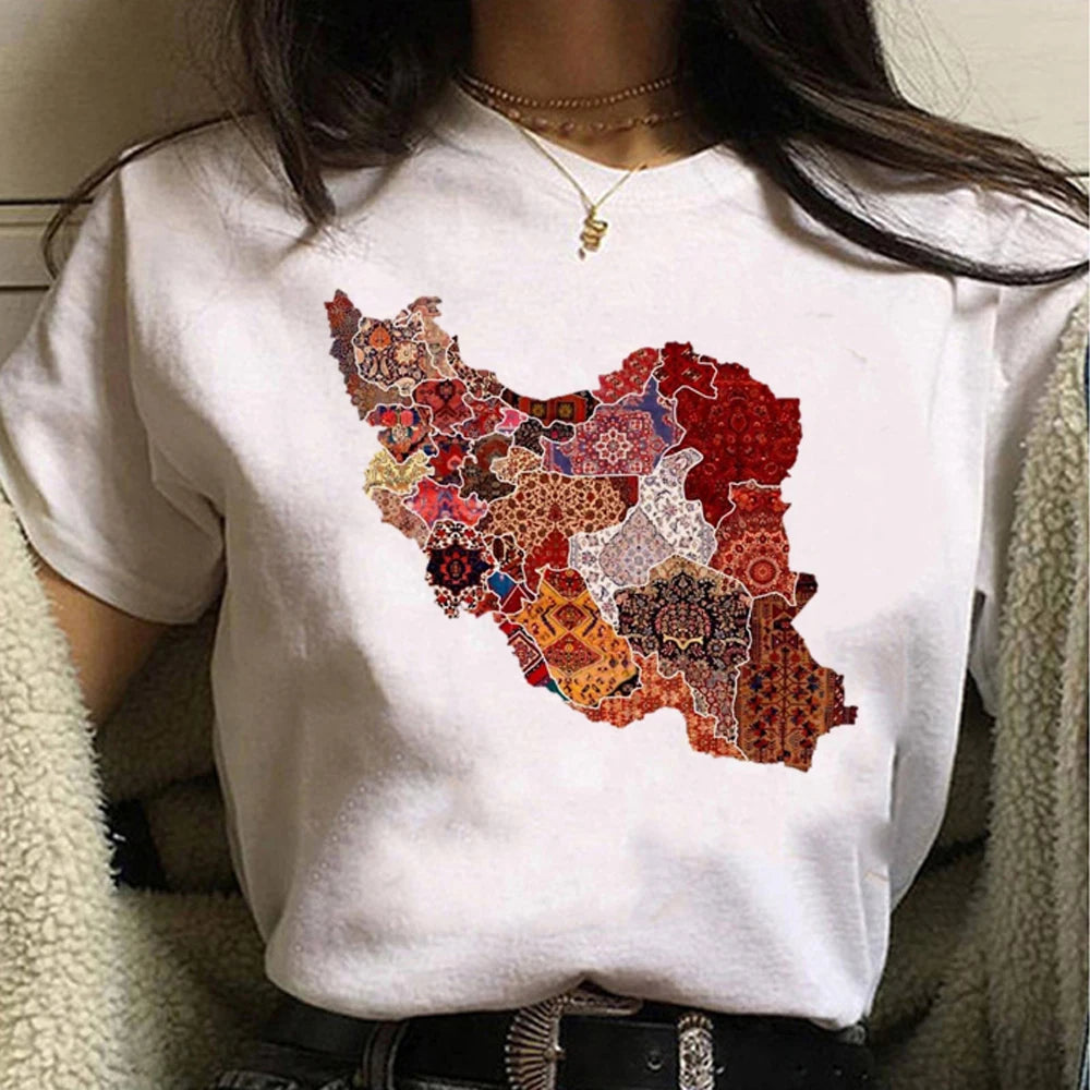 Iran Cultural Map Graphic T-Shirt for Women – Harajuku Street Style