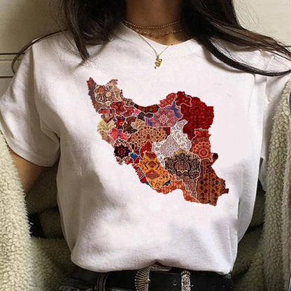 Iran Cultural Map Graphic T-Shirt for Women – Harajuku Street Style