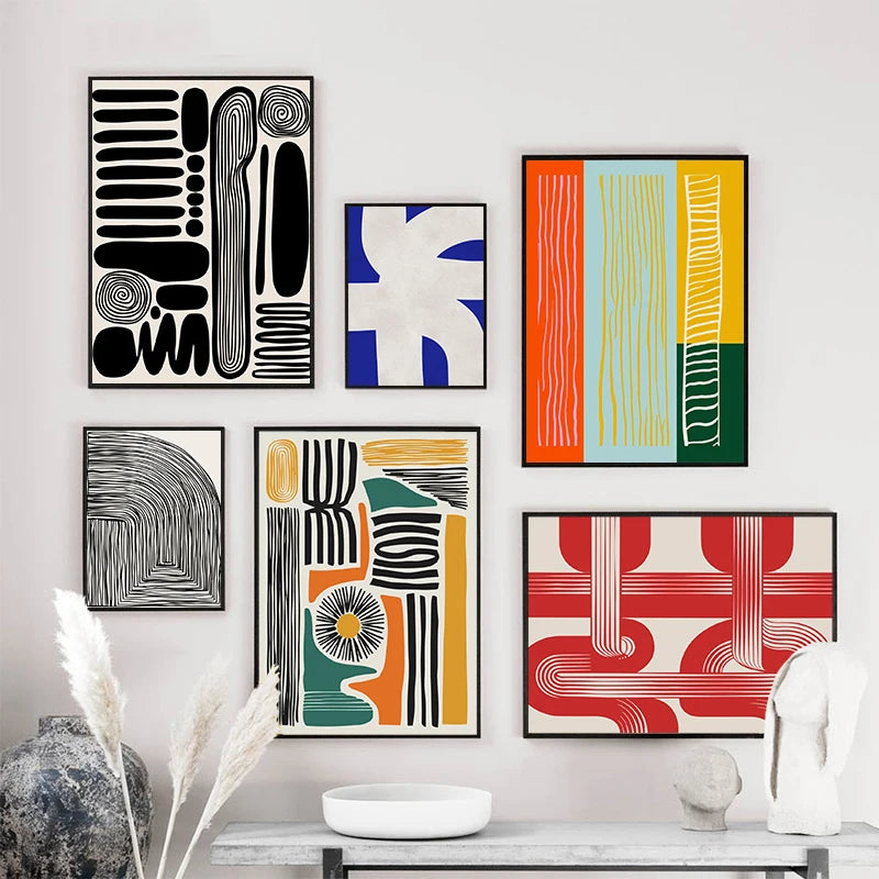 Retro Geometric Abstract Shapes Poster – Minimal Black & White Wall Art Unframed