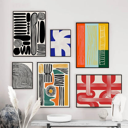 Retro Geometric Abstract Shapes Poster – Minimal Black & White Wall Art Unframed