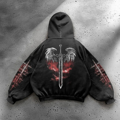 Angel Graphic Oversized Hoodie – Y2K Goth Streetwear Women