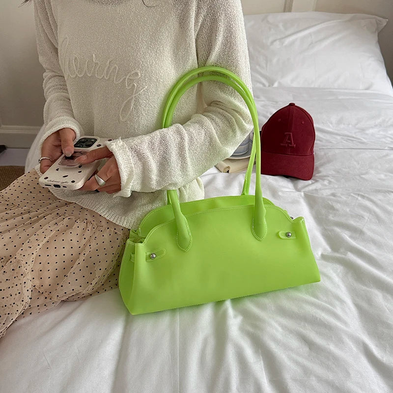 PVC Shoulder Bag for Women – Solid Color Mini Tote Handbag