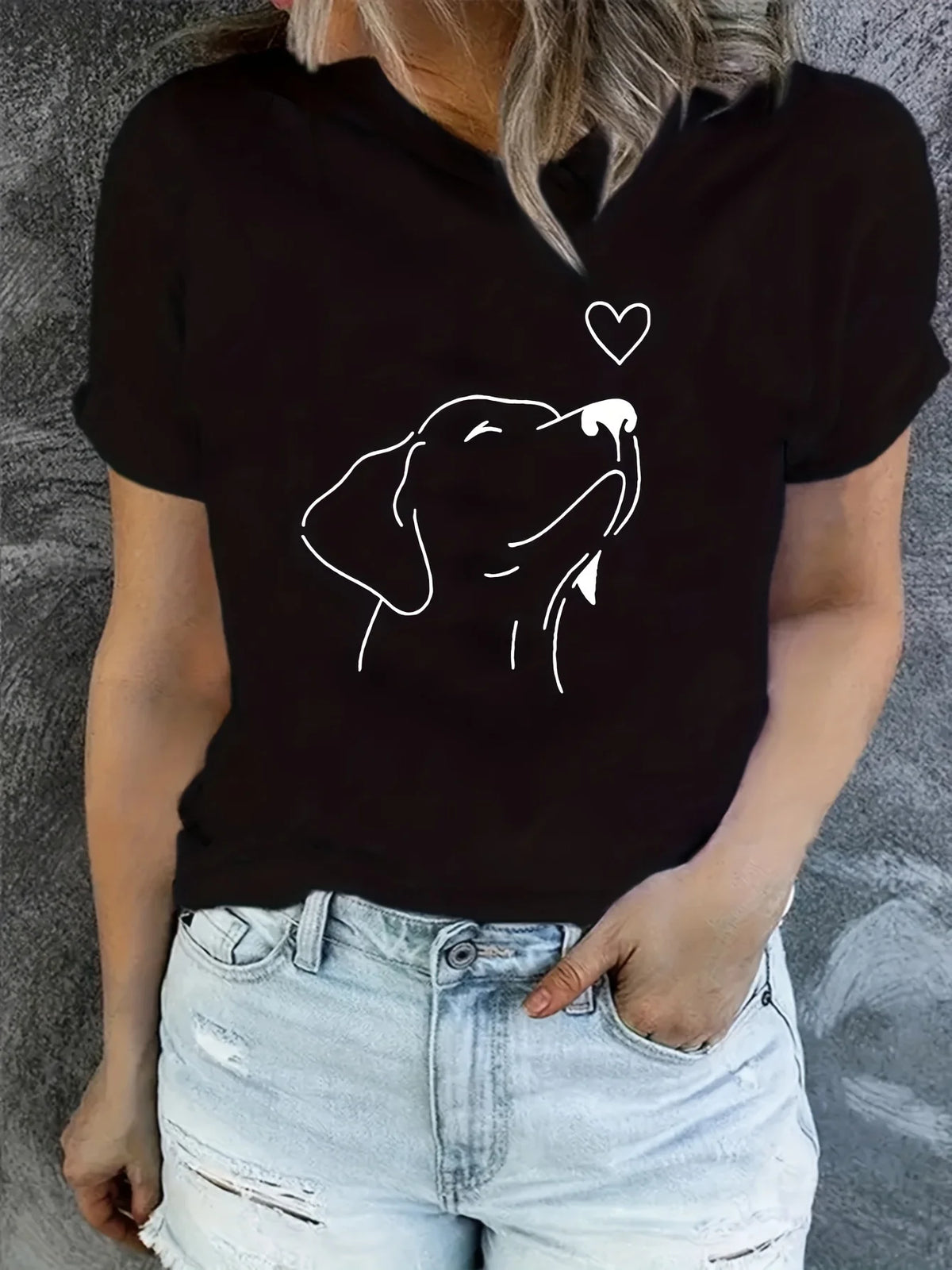 Dog Print Women's T-Shirt – Casual Short Sleeve Round Neck Top
