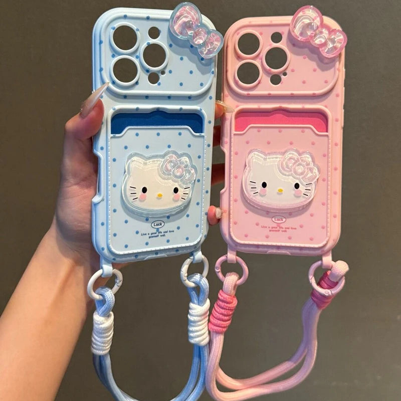 Hello Kitty 3D Bow iPhone Case with Card Holder & Wrist Strap