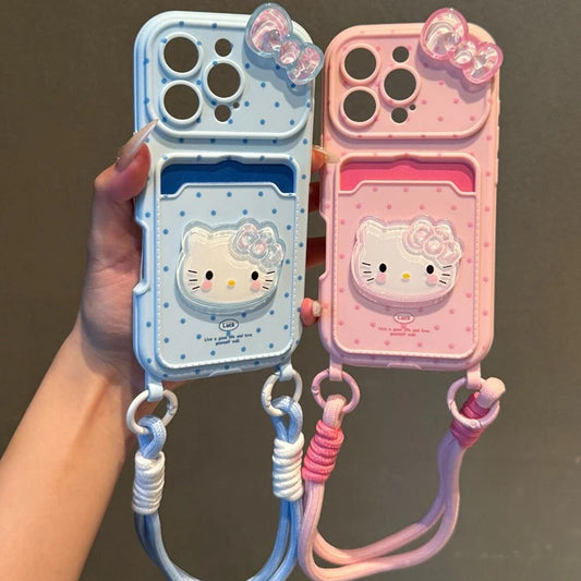 Hello Kitty 3D Bow iPhone Case with Card Holder & Wrist Strap