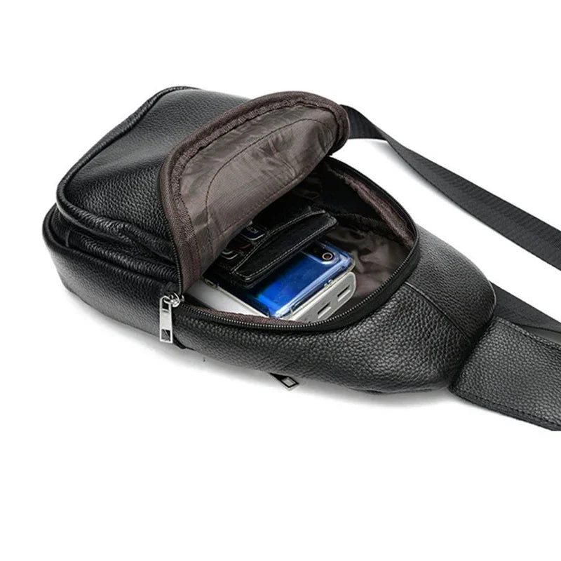Genuine Leather Men's Sling Chest Bag – Casual Crossbody Shoulder Pack