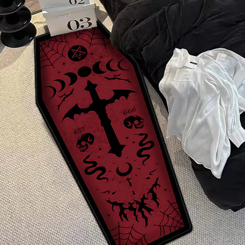 Gothic Skull Coffin Rug – Halloween Non-Slip Floor Mat